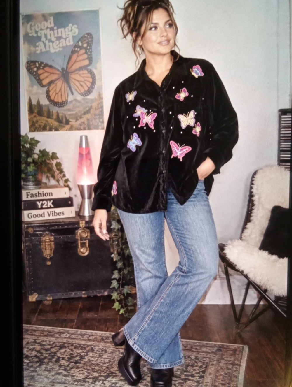 Quacker Factory Butterflies Button Up Shirt Vintage Whimsicak Artsy Fairy 1X